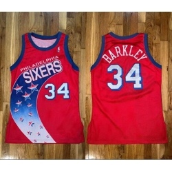Men Philadelphia 76ers 34 Charles Barkley Red Champion Stitched Basketball Jersey