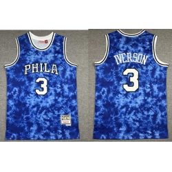 Men Philadelphia 76ers Allen Iverson 3 Blue Constellation Edition Hardwood Classic Mitchll Ness NBA Jersey