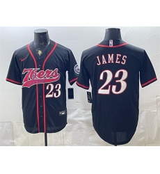 Men Philadelphia 76ers LeBron James Black Cool Base Stitched Baseball Jersey Men Philadelphia 76ers LeBron James Black Cool Base Stitched Baseball Jersey