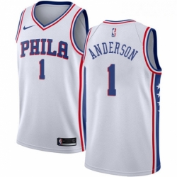 Mens Nike Philadelphia 76ers 1 Justin Anderson Swingman White Home NBA Jersey Association Edition