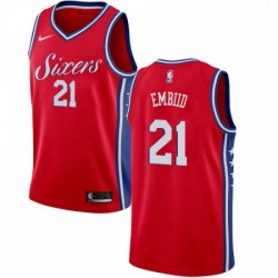 Mens Nike Philadelphia 76ers 21 Joel Embiid Authentic Red Alternate NBA Jersey Statement Edition