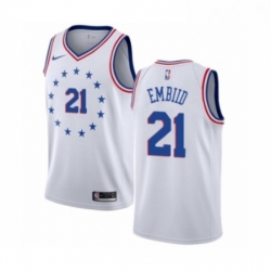 Mens Nike Philadelphia 76ers 21 Joel Embiid White Swingman Jersey Earned Edition