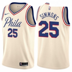 Mens Nike Philadelphia 76ers 25 Ben Simmons Authentic Cream NBA Jersey City Edition