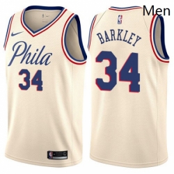 Mens Nike Philadelphia 76ers 34 Charles Barkley Authentic Cream NBA Jersey City Edition