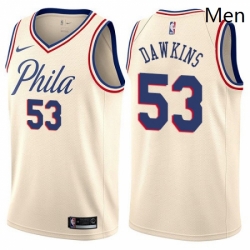 Mens Nike Philadelphia 76ers 53 Darryl Dawkins Authentic Cream NBA Jersey City Edition 