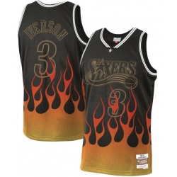 Philadelphia 76ers 3 Allen Iverson Black 2000 01 Hardwood Classics Flames Swingman Jersey