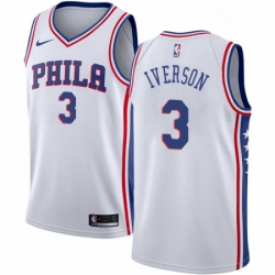 Womens Nike Philadelphia 76ers 3 Allen Iverson Authentic White Home NBA Jersey Association Edition