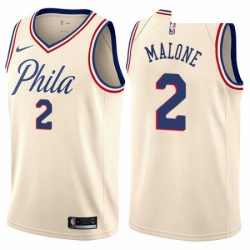 Youth Nike Philadelphia 76ers 2 Moses Malone Swingman Cream NBA Jersey City Edition