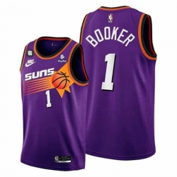 Men Phoenix Suns 1 Devin Booker Purple With NO 6 Patch Stitched Basketball Jersey