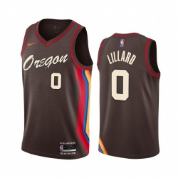 Men Nike Portland Blazers 0 Damian Lillard Chocolate NBA Swingman 2020 21 City Edition Jersey