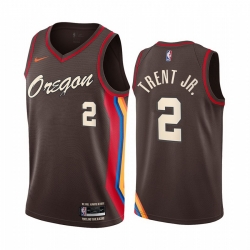 Men Nike Portland Blazers 2 Gary Trent Jr  Chocolate NBA Swingman 2020 21 City Edition Jersey