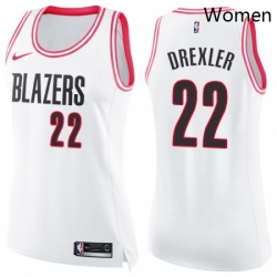 Womens Nike Portland Trail Blazers 22 Clyde Drexler Swingman WhitePink Fashion NBA Jersey 
