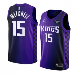 Men Sacramento Kings 15 Davion Mitchell Purple 2023 24 Statement Edition Swingman Stitched Basketball Jersey