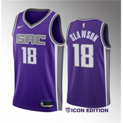 Men Sacramento Kings 18 Jalen Slawson Purple 2023 Draft Icon Edition Stitched Jersey