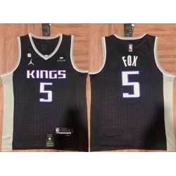 Men Sacramento Kings 5 De 27Aaron Fox Black No 6 Patch Stitched Jersey