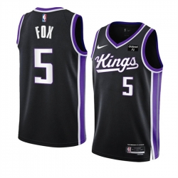 Men Sacramento Kings 5 De u2019Aaron Fox Black 2023 24 Icon Edition Swingman Stitched Basketball Jersey