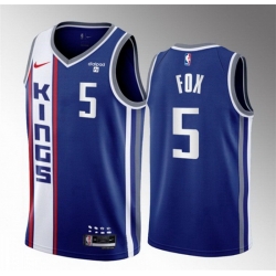 Men Sacramento Kings 5 De'Aaron Fox Blue 2023 24 City Edition Stitched Basketball Jersey
