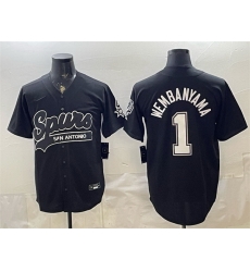 Men San Antonio Spurs  1 Victor Wembanyama Black Stitched Baseball Jerseys
