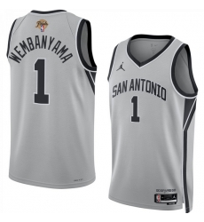 Men San Antonio Spurs  1 Victor Wembanyama Grey 2026 Finals Patch Stitched Basketball Jersey
