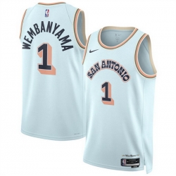 Men San Antonio Spurs 1 Victor Wembanyama Light Blue 2024 25 City Edition Stitched Basketball Jersey