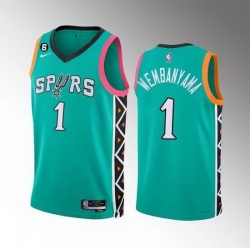 Men San Antonio Spurs 1 Victor Wembanyama Teal 2022 23 City Edition Swingman With NO 6 Patch Stitched Basketball Jersey