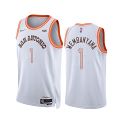 Men San Antonio Spurs 1 Victor Wembanyama White 2023 24 City Edition Stitched Basketball Jersey
