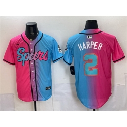 Men San Antonio Spurs  2 Dylan Harper Pink Blue Limited Stitched Baseball Jersey