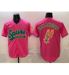 Men San Antonio Spurs Team Big Logo Pink Stitched Baseball Jersey