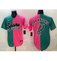 Men San Antonio Spurs Team Big Logo Teal Pink Split Stitched Jersey Men San Antonio Spurs Team Big Logo Teal Pink Split Stitched Jersey