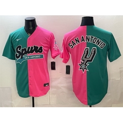 Men San Antonio Spurs Team Big Logo Teal Pink Split Stitched Jersey