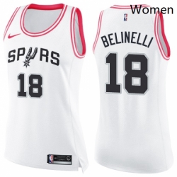 Womens Nike San Antonio Spurs 18 Marco Belinelli Swingman White Pink Fashion NBA Jersey 