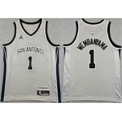 Youth San Antonio Spurs 1 Victor Wembanyama Silver 2025 Statement Edition Stitched Jersey