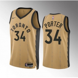 Men Toronto Raptors 34 Jontay Porter Gold 2023 24 City Edition Stitched Basketball Jersey