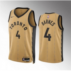 Men Toronto Raptors 4 Scottie Barnes Gold 2023 24 City Edition Stitched Basketball Jersey