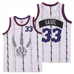 Raptors 33 Marc Gasol White Gray Logo Retro Jersey 6