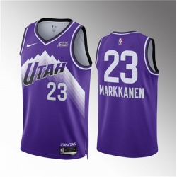 Men Utah Jazz 23 Lauri Elias Markkanen Purple 2023 24 City Edition Stitched Basketball Jersey