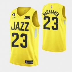 Men Utah Jazz 23 Lauri Elias Markkanen With No 6 Patch Yellow 2022 23 Association Edition Stitched Basketball Jersey