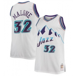 Men Utah Jazz 32 Karl Malone White Mitchell  26 Ness Swingman Stitched Jersey