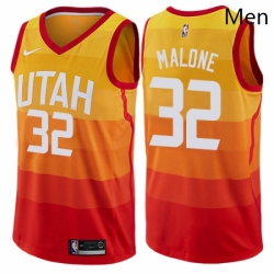 Mens Nike Utah Jazz 32 Karl Malone Authentic Orange NBA Jersey City Edition