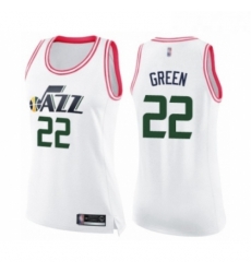 Womens Utah Jazz 22 Jeff Green Swingman White Pink Fashion Basketball Jersey 