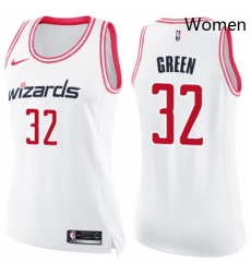 Womens Nike Washington Wizards 32 Jeff Green Swingman White Pink Fashion NBA Jersey 