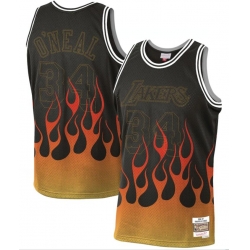 Los Angeles Lakers 34 Shaquille O 27Neal Black 1996 97 Hardwood Classics Flames Swingman Jersey