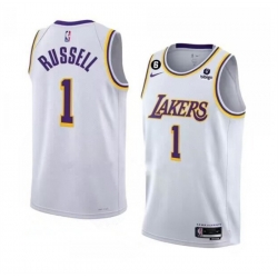 Men Los Angeles Lakers 1 D'Angelo Russell 2022 23 White With NO 6 Patch Association Edition With NO 6 Patch Stitched Basketball Jersey