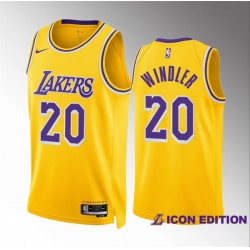 Men Los Angeles Lakers 20 Dylan Windler Yellow Icon Edition Stitched Basketball Jersey