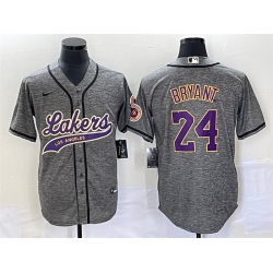 Men Los Angeles Lakers 24 Kobe Bryant Gray Cool Base With Patch Stitched Baseball Jersey