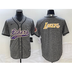 Men Los Angeles Lakers 24 Kobe Bryant Gray Cool Base With Patch Stitched Baseball Jerseys