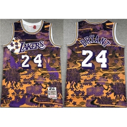 Men Los Angeles Lakers 24 Kobe Bryant Purple Yellow Throwback Basketball Jersey