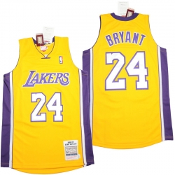 Men Los Angeles Lakers 24 Kobe Bryant Yellow 2008 09 Throwback Jerseys