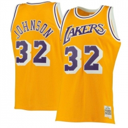 Men Los Angeles Lakers 32 Magic Johnson Mitchell 26 Ness Gold 1984 85 Hardwood Classics Swingman Basketball Jersey