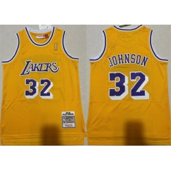 Men Los Angeles Lakers 32 Magic Johnson Yellow Throwback Basketball Jersey